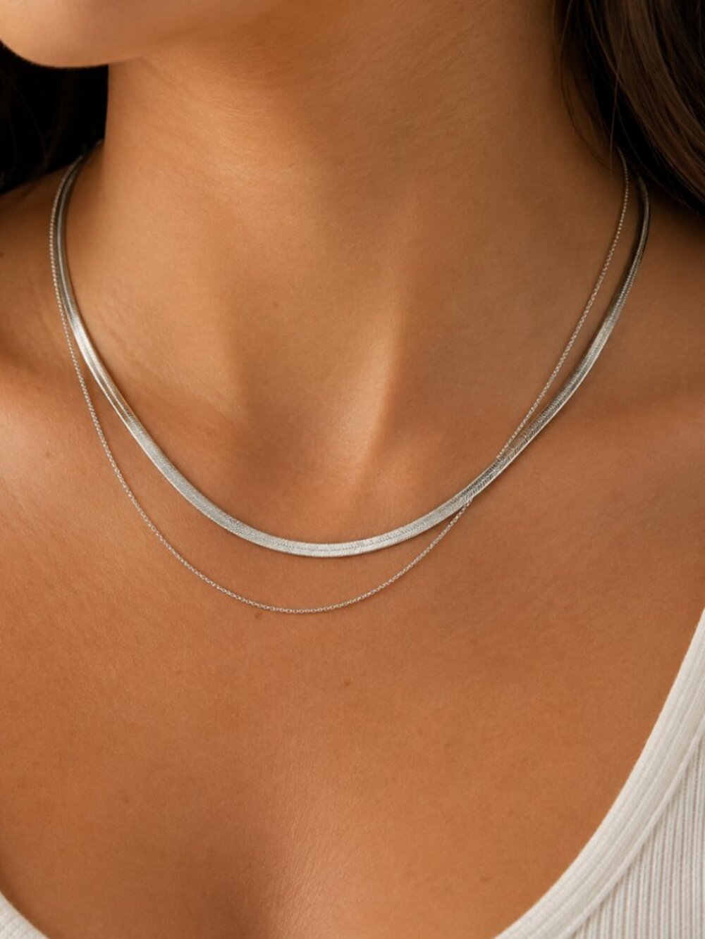 925 Sterling Silver Layer Snake Chain Necklace Minimalist Necklace